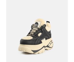 Plateausneaker BUFFALO "REV", Damen, Gr. 39, schwarz, creme, Nubuklederimitat, Schuhe Plateausneaker, Chunky-Sneaker, Freizeitsneaker mit Warmfutter (96965853-39) schwarz, creme