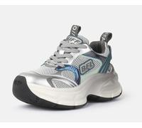 Plateausneaker BUFFALO "RIDR ONE", Damen, Gr. 37, grau, silberfarben, grün, Lederimitat, Synthetik, Textil, kontrastfarbene Details, Schuhe Plateausneaker, Halbschuh, Schnürschuh, Chunky-Sneaker mit t