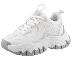 Plateausneaker BUFFALO "TRAIL ONE", Damen, Gr. 41, weiß, Lederimitat, Mesh, Nubuklederimitat, Schuhe Plateausneaker, Schnürschuh, Chunky Sneaker, Halbschuh mit Plateausohle (40126339-41) weiß
