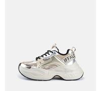 Plateausneaker BUFFALO "YUNO", Damen, Gr. 37, beige (silberfarben), Lederimitat, Textil, Schuhe Plateausneaker, Chunky-Sneaker, Schnürschuh, Leichtgewicht mit Memory Foam-Innensohle (29016221-37) silb