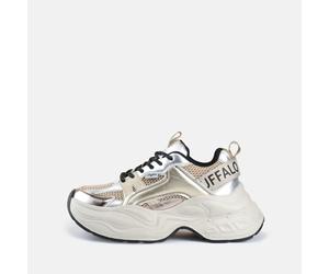 Plateausneaker BUFFALO "YUNO", Damen, Gr. 39, beige (silberfarben), Lederimitat, Textil, Schuhe Plateausneaker, Chunky-Sneaker, Schnürschuh, Leichtgewicht mit Memory Foam-Innensohle (29016221-39) silb