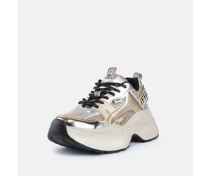 Plateausneaker BUFFALO "YUNO", Damen, Gr. 41, beige (silberfarben), Lederimitat, Textil, Schuhe Plateausneaker, Chunky-Sneaker, Schnürschuh, Leichtgewicht mit Memory Foam-Innensohle (29016221-41) silb