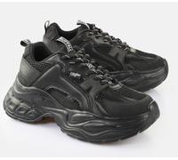 Plateausneaker BUFFALO "YUNO", Damen, Gr. 41, schwarz, Lederimitat, Textil, Schuhe Plateausneaker, Chunky-Sneaker, Schnürschuh, Leichtgewicht mit Memory Foam-Innensohle (89446704-41) schwarz