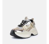 Plateausneaker BUFFALO "YUNO", Damen, Gr. 41, beige (silberfarben), Lederimitat, Textil, Schuhe Plateausneaker, Chunky-Sneaker, Schnürschuh, Leichtgewicht mit Memory Foam-Innensohle (29016221-41) silb