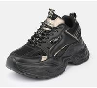 Plateausneaker BUFFALO "Yuno one", Damen, Gr. 37, schwarz, graumetallic, Lederimitat, Textil, metallic, Schuhe Plateausneaker, Halbschuh, Schnürschuh, Retro-Sneaker mit Memory Foam Innensohle (4564445