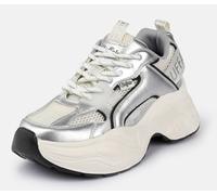 Plateausneaker BUFFALO "Yuno one", Damen, Gr. 40, weiß, schwarz, silberfarben, Lederimitat, Textil, metallic, Schuhe Plateausneaker, Halbschuh, Schnürschuh, Retro-Sneaker mit Memory Foam Innensohle (3