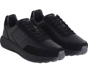 Plateausneaker CALVIN KLEIN "CITY RUNNER LACEUP TAPE LTH", Herren, Gr. 41, schwarz, Leder, Lederimitat, unifarben, Schuhe Plateausneaker, Schnürschuh, Freizeitschuh, Halbschuh mit Profilsohle (1237591