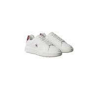 Plateausneaker CALVIN KLEIN JEANS "CHUNKY CUPSOLE LACEUP LTH", Damen, Gr. 37, weiß (weiß, dunkelrot), Leder, Lederimitat, unifarben mit Farbeinsatz, Schuhe Plateausneaker, Schnürschuh, Halbschuh mit C