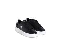 Plateausneaker CALVIN KLEIN JEANS "CHUNKY CUPSOLE MONO LTH WN", Damen, Gr. 38, schwarz-weiß (schwarz, weiß), Leder, unifarben mit Farbeinsatz, Schuhe Plateausneaker, Schnürschuh, Halbschuh, Freizeitsn