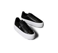 Plateausneaker CALVIN KLEIN JEANS "FLATFORM LACE UP LTH MG", Damen, Gr. 38, schwarz-weiß (schwarz), Leder, unifarben, Schuhe Plateausneaker, Schnürschuh, Halbschuh, Freizeitschuh mit CK-Logo (78985414