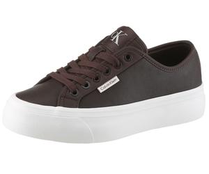 Plateausneaker CALVIN KLEIN JEANS "VULC FLATF LACE UP LTH CK", Damen, Gr. 41, rot (bordeaux), Leder, Lederimitat, unifarben, Schuhe Plateausneaker, Schnürschuh, Halbschuh, Freizeitsneaker mit CK-Logo