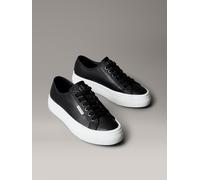 Plateausneaker CALVIN KLEIN JEANS "VULC FLATF LACE UP LTH CK", Damen, Gr. 40, schwarz-weiß (schwarz, weiß), Leder, Lederimitat, unifarben, Schuhe Plateausneaker, Schnürschuh, Halbschuh, Freizeitsneake