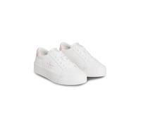 Plateausneaker CALVIN KLEIN JEANS "VULC FLATF LTH LOGO TAG", Damen, Gr. 41, rosa (weiß, rose), Leder, unifarben mit Farbeinsatz, Schuhe Plateausneaker, Schnürschuh, Halbschuh, Freizeitsneaker mit soft