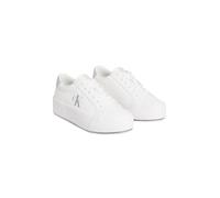 Plateausneaker CALVIN KLEIN JEANS "VULC FLATF LTH SILVER LOGO TAG", Damen, Gr. 37, silber (weiß, silberfarben), Leder, Lederimitat, unifarben mit Farbeinsatz, sportlich, Schuhe, Halbschuh, Schnürschuh