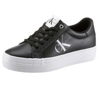 Plateausneaker CALVIN KLEIN JEANS "VULC FLATFORM LACEUP LOW LTH", Damen, Gr. 39, schwarz, Leder, Schuhe Plateausneaker, weicher Schaftrandpolsterung, Freizeitschuh, Halbschuh, Schnürschuh (44909724-39