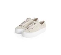 Plateausneaker CALVIN KLEIN JEANS "VULC FLATFORM LOW CV MG", Damen, Gr. 42, beige (natur, weiß), Textil, sportlich, Schuhe, Schnürschuh, Freizeitschuh, Halbschuh mit seitlichem Logo (84651743-42) natu