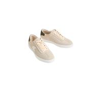 Plateausneaker CALVIN KLEIN "LOW PRO CUPS WT SUEDE MG", Damen, Gr. 37, beige, grün, Veloursleder, unifarben mit Farbeinsatz, Schuhe Plateausneaker, Halbschuh, Schnürschuh, Freizeitsneaker mit seitlich