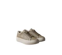 Plateausneaker CALVIN KLEIN "VULC FLATF LACEUP LTH FUR", Damen, Gr. 39, Warmfutter, beige (desert taupe), Leder, Lederimitat, unifarben, Basic, Schuhe Plateausneaker, Halbschuh, Schnürschuh, Casual-Sn
