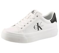 Plateausneaker CALVIN KLEIN "VULC FLATFORM LACEUP LOW LTH", Damen, Gr. 37, schwarz-weiß (weiß), Leder, Lederimitat, unifarben mit Farbeinsatz, Basic, Schuhe Plateausneaker, Schnürschuh, Halbschuh, Fre