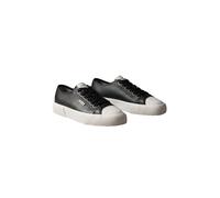 Plateausneaker CALVIN KLEIN "VULC LACE UP LOW LTH", Damen, Gr. 39, schwarz-weiß (schwarz, weiß), Leder, unifarben mit Farbeinsatz, Schuhe Plateausneaker, Schnürschuh, Halbschuh, Trendschuh mit Logosch