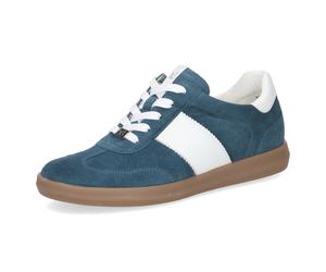 Plateausneaker CAPRICE, Damen, Gr. 40, blau, weiß, Leder, Veloursleder, Schuhe Plateausneaker, Freizeitschuh, Halbschuh, Schnürschuh mit Kontrastbesatz (56336949-40) blau, weiß