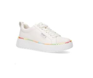 Plateausneaker DOCKERS BY GERLI, Damen, Gr. 38, weiß, Lederimitat, Schuhe Plateausneaker, Freizeitschuh, Schnürschuh, Halbschuh mit bunter Sohlenumrahmung (49625468-38) weiß