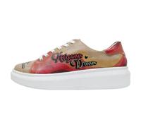 Plateausneaker DOGO "Myra Low-Top Sneaker Arizona Dream Damen Sneaker", Damen, Gr. 36, Normalschaft, rot (beige, rot), Lederimitat, Schuhe Plateausneaker, Handgefertigt (91069825-36) beige, rot