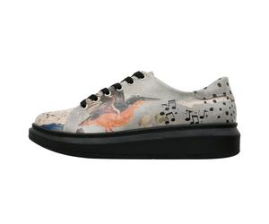 Plateausneaker DOGO "Myra Low-Top Sneaker Birds Chirping Damen Sneaker, Myra Low-Top", Damen, Gr. 36, Normalschaft, grau (grau, orange), Lederimitat, Schuhe Plateausneaker, Handgefertigt (36531905-36)