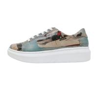 Plateausneaker DOGO "Myra Low-Top Sneaker Smell The Flowers Damen Sneaker, Myra", Damen, Gr. 36, Normalschaft, blau (beige, blau), Lederimitat, Schuhe Plateausneaker, Handgefertigt (97624218-36) beige