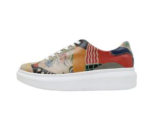 Plateausneaker DOGO "Myra Low-Top Sneaker Smell The Flowers Damen Sneaker, Myra", Damen, Gr. 41, Normalschaft, bunt (beige, mehrfarbig), Lederimitat, Schuhe Plateausneaker, Handgefertigt (25062453-41)