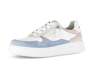Plateausneaker GABOR "COMO", Damen, Gr. 39, blau (weiß, blau, flieder), Glattleder, Veloursleder, Schuhe Plateausneaker, Freizeitschuh, Halbschuh, Schnürschuh in Komfortweite K (=extraweit) (20527126-