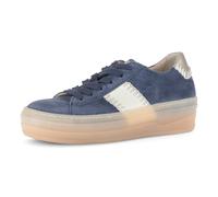 Plateausneaker GABOR, Damen, Gr. 37, blau (jeansblau, creme, goldfarben), Nappaleder, Veloursleder, kontrastfarbene Details, Schuhe Plateausneaker, Freizeitschuh, Halbschuh, Schnürschuh mit transparen