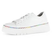 Plateausneaker GABOR, Damen, Gr. 37, bunt (weiß multi), Nappaleder, kontrastfarbene Details, Schuhe Plateausneaker, Freizeitschuh, Halbschuh, Schnürschuh mit Kontrast-Rahmennaht (85210736-37) weiß mul