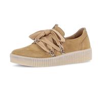 Plateausneaker GABOR, Damen, Gr. 38, beige (sattel, naturgrün), Ziegenveloursleder, Schuhe Plateausneaker, Slip-On Sneaker, Slipper, Schnürschuh mit aufgesetzter Schnürung (40113452-38) sattel, naturg