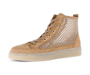 Plateausneaker GABOR, Damen, Gr. 38, hellbraun, Textil, Ziegenveloursleder, Schuhe Plateausneaker, Schnürschuh, Freizeitschuh, High-Top-Sneaker mit Best Fitting (11131904-38) hellbraun