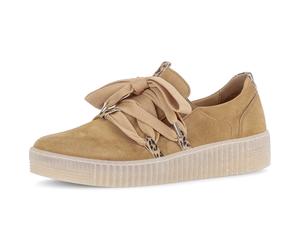 Plateausneaker GABOR, Damen, Gr. 38, sattel, naturgrün, Ziegenveloursleder, Schuhe Plateausneaker, Slip-On Sneaker, Slipper, Schnürschuh mit aufgesetzter Schnürung (40113452-38) sattel, naturgrün