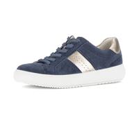 Plateausneaker GABOR, Damen, Gr. 39, blau (jeansblau, goldfarben), Leder, Textil, Schuhe Plateausneaker, Freizeitschuh, Halbschuh, Schnürschuh mit weichem Schaftrand (72264716-39) jeansblau, goldfarbe