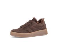 Plateausneaker GABOR, Damen, Gr. 39, braun (dunkelbraun), Textil, Veloursleder, Fellimitat, Schuhe Plateausneaker, Freizeitschuh, Halbschuh, Schnürer, Fellimitat am Schaftrand, Weite G (48852265-39) d