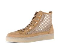 Plateausneaker GABOR, Damen, Gr. 39, braun (hellbraun), Textil, Ziegenveloursleder, Schuhe Plateausneaker, Schnürschuh, Freizeitschuh, High-Top-Sneaker mit modischer Stickerei (11131904-39) hellbraun