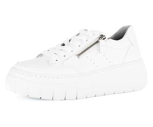 Plateausneaker GABOR, Damen, Gr. 39, weiß, Kalbsleder, unifarben, Schuhe Plateausneaker, Freizeitzschuh, Halbschuh, Schnürschuh mit Lochmuster (40709223-39) weiß
