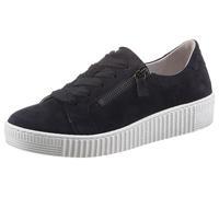 Plateausneaker GABOR, Damen, Gr. 40, blau (dunkelblau), Ziegenveloursleder, unifarben, Schuhe Plateausneaker, mit zwei Reißverschlüssen, Freizeitschuh, Halbschuh, Schnürschuh (78673120-40) dunkelblau