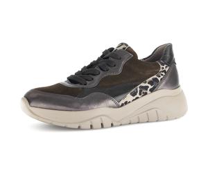 Plateausneaker GABOR, Damen, Gr. 40, rosa (bronzefarben kombiniert), Glattleder, Veloursleder, metallic, Schuhe Plateausneaker, Schnürschuh, Halbschuh mit modischen Kontrastbesätzen (17552811-40) bron