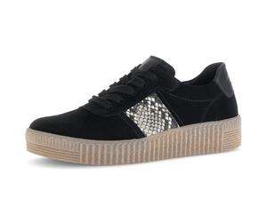 Plateausneaker GABOR, Damen, Gr. 40, schwarz, Veloursleder, Reptilienprägung, Schuhe Plateausneaker, Freizeitschuh, Halbschuh, Schnürer mit Plateausohle in Krepp-Optik (37571852-40) schwarz