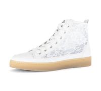 Plateausneaker GABOR, Damen, Gr. 41, weiß, Nappaleder, Textil, Schuhe Plateausneaker, Schnürschuh, Freizeitschuh, High-Top-Sneaker mit modischer Stickerei (89636722-41) weiß