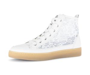 Plateausneaker GABOR, Damen, Gr. 41, weiß, Nappaleder, Textil, Schuhe Plateausneaker, Schnürschuh, Freizeitschuh, High-Top-Sneaker mit modischer Stickerei (89636722-41) weiß