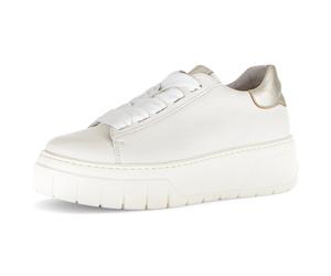Plateausneaker GABOR, Damen, Gr. 41, weiß, silberfarben, Glattleder, Schuhe Plateausneaker, Freizeitschuh, Halbschuh, Schnürer mit Kontrastbesatz an der Ferse (97500725-41) weiß, silberfarben