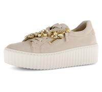 Plateausneaker GABOR, Damen, Gr. 42, beige (hellbeige), Ziegenveloursleder, unifarben, Schuhe Plateausneaker, Freizeitschuh, Halbschuh, Schnürschu mit Best Fitting-Ausstattung (49810250-42)