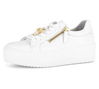 Plateausneaker GABOR, Damen, Gr. 42, weiß, Nappaleder, unifarben, sportlich, Schuhe, Freizeitschuh, Halbschuh, Schnürschuh mit modischem Schmuckelement (73996457-42) weiß