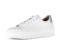 Plateausneaker GABOR "DAVOS", Damen, Gr. 42, weiß, silberfarben, Glattleder, Schuhe Plateausneaker, Freizeitschuh, Halbschuh, Schnürschuh mit Kontrastbsatz, H-Weite (64256463-42) weiß, silberfarben