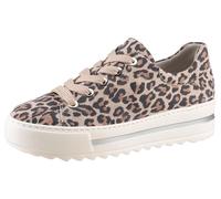 Plateausneaker GABOR "FLORENZ", Damen, Gr. 36, braun (leo), Ziegenveloursleder, animal-print, Schuhe Plateausneaker, Freizeitschuh, Halbschuh, Schnürer, modischer Leo-Look, Weite G (31338608-36) leo